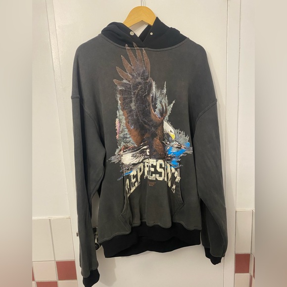 Represent Clo Eagle Print Vintage Grey Hoodie - Picture 1 of 2